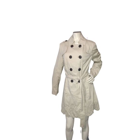 Double Breasted Trench Coat Style Coat or Dress Size Small with pockets Khaki - Picture 3 of 11